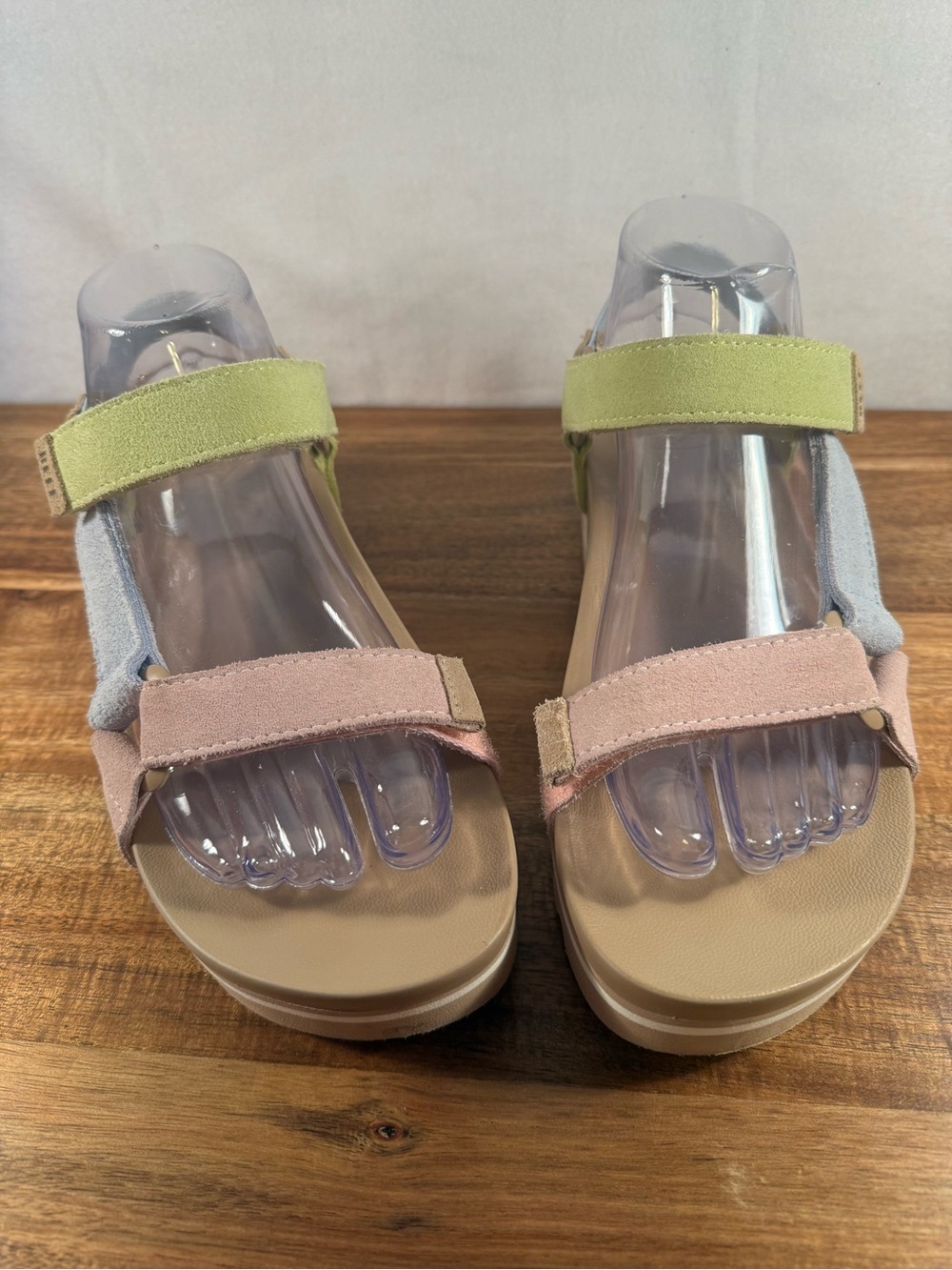 Reef Suede Cushion Rem HI Platform Sandals Blue/Yellow/Pink Size 7.5